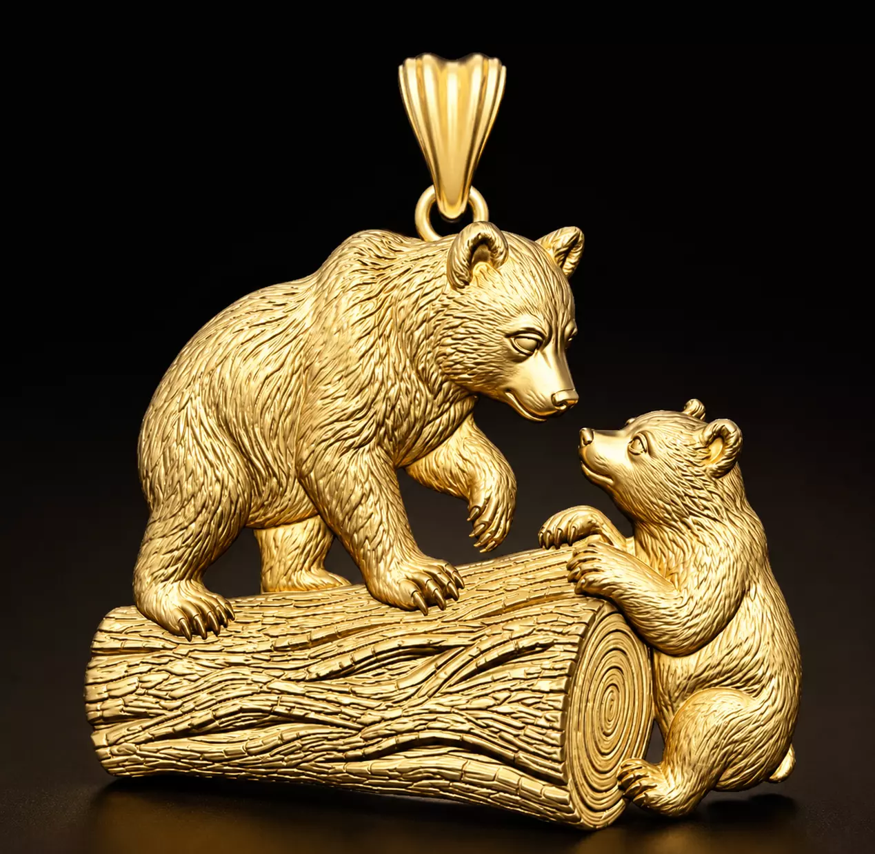 Mother Bear and Cub on Log Pendant 3D print model