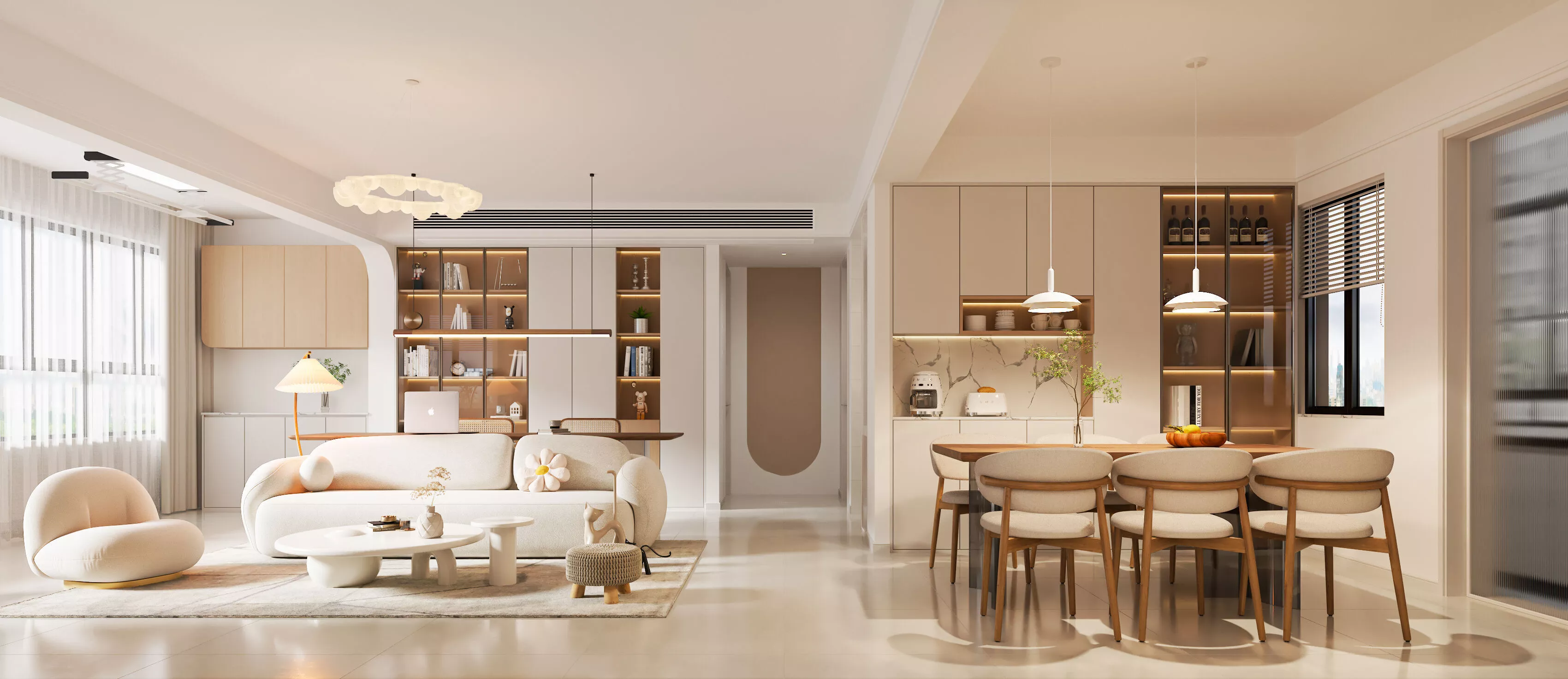 Warm modern living room scene 3D model