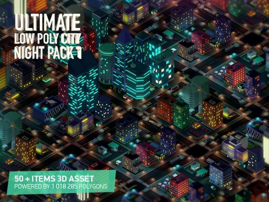 Ultimate Cartoon Low Poly City Night Pack 1 Low-poly 3D model_0