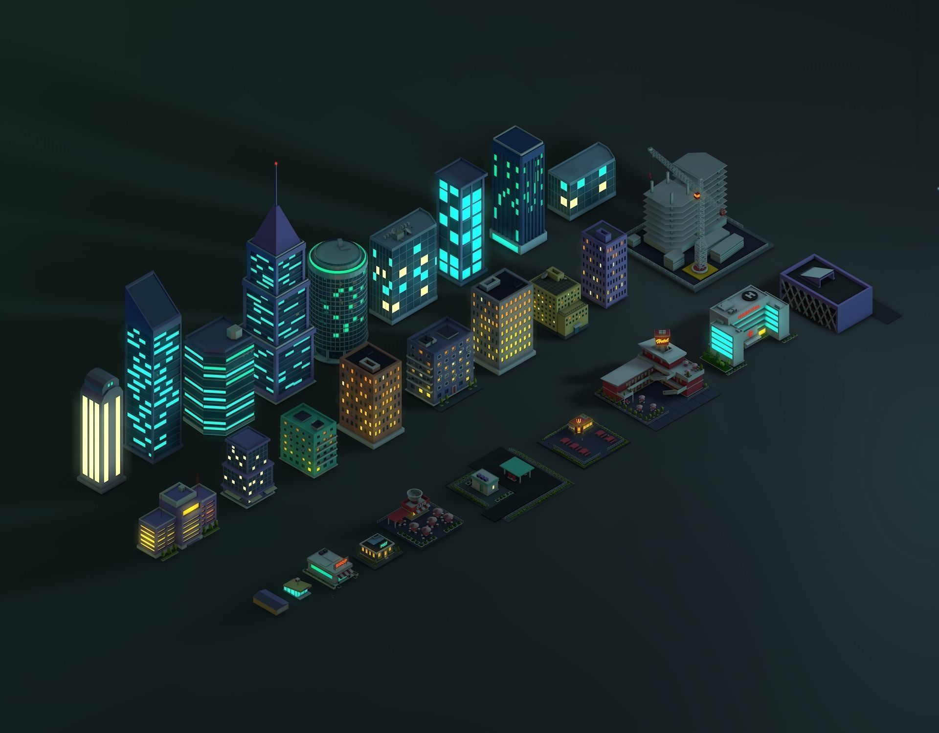 Ultimate Cartoon Low Poly City Night Pack 1 Low-poly 3D model_1