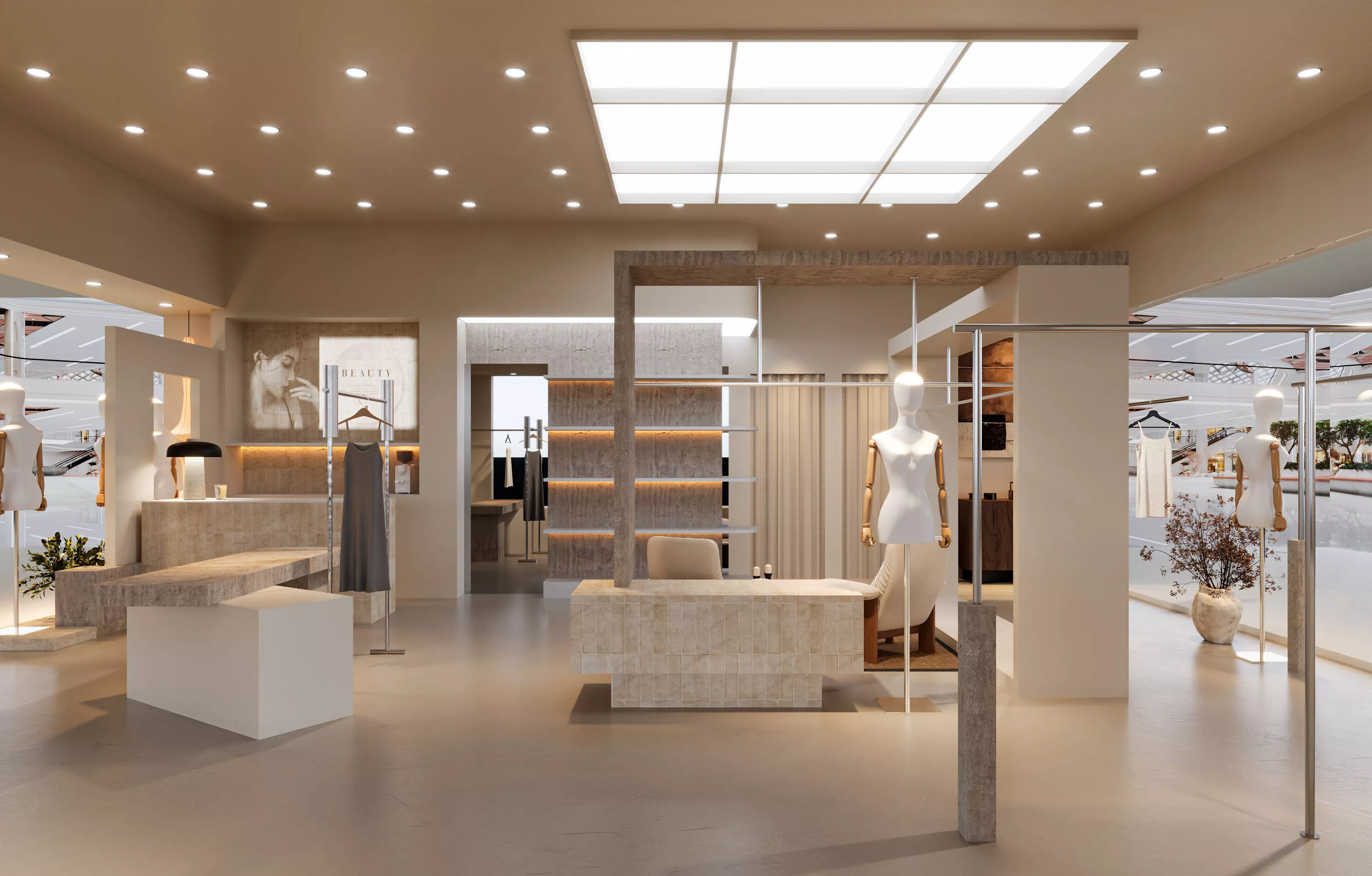Modern and cozy womens clothing store interior 3D model