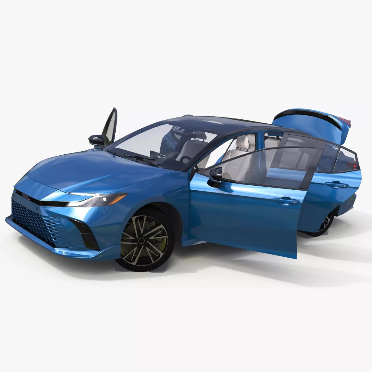 New Redesigned Sedan Blue Rigged for Cinema 4D 3D model