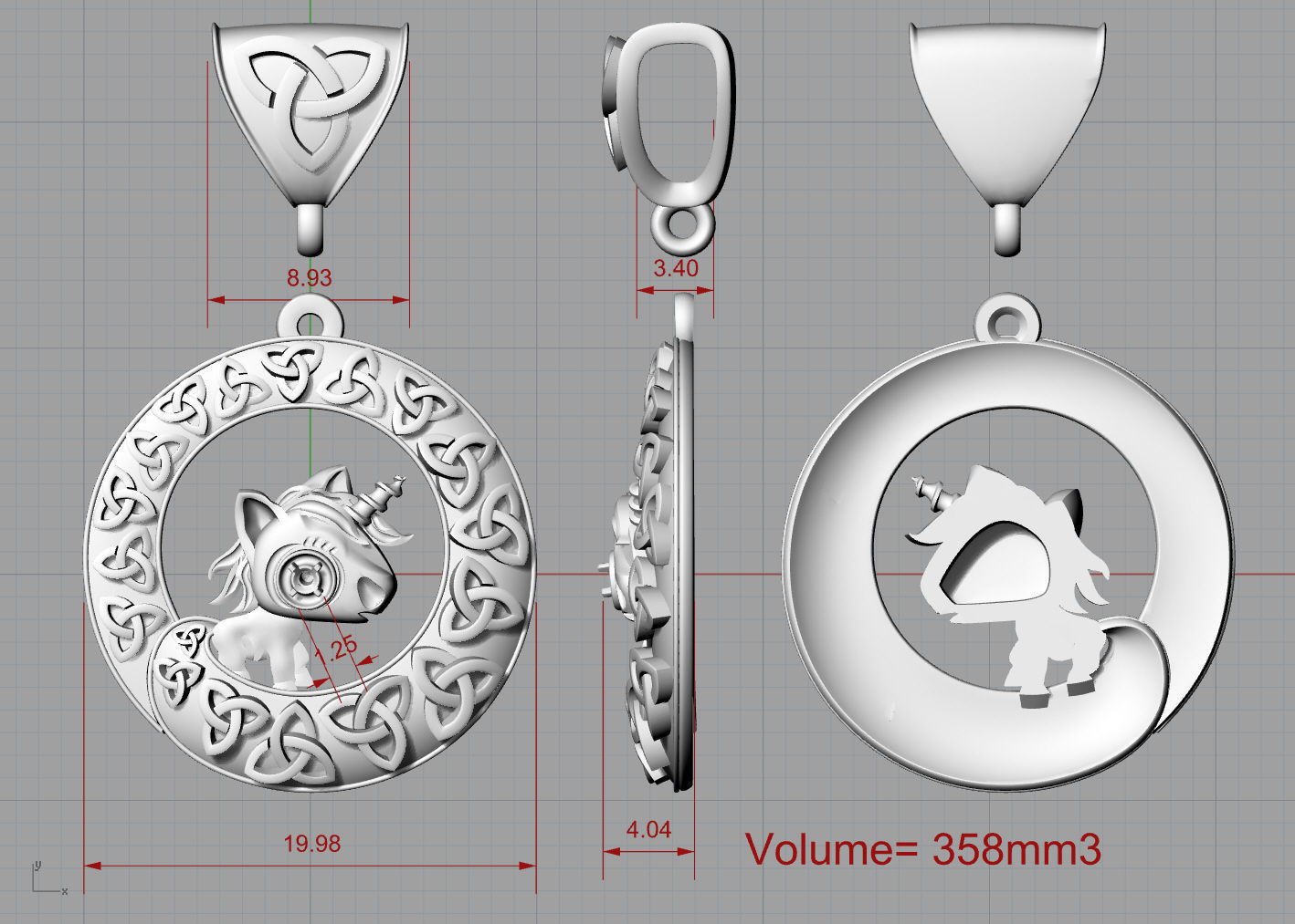 Small unicorny pendant 3D print model_4