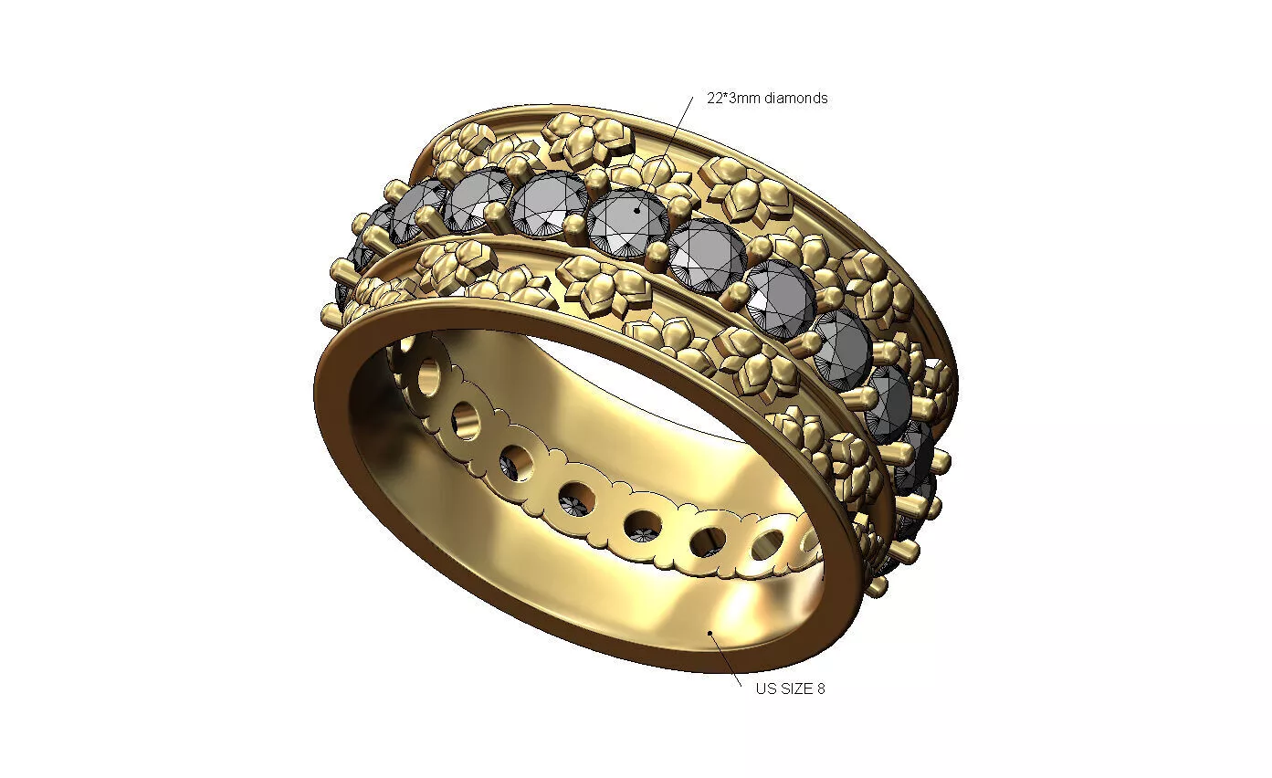 Rose flower guards pattern eternity diamond ring Us size 8 3D print model