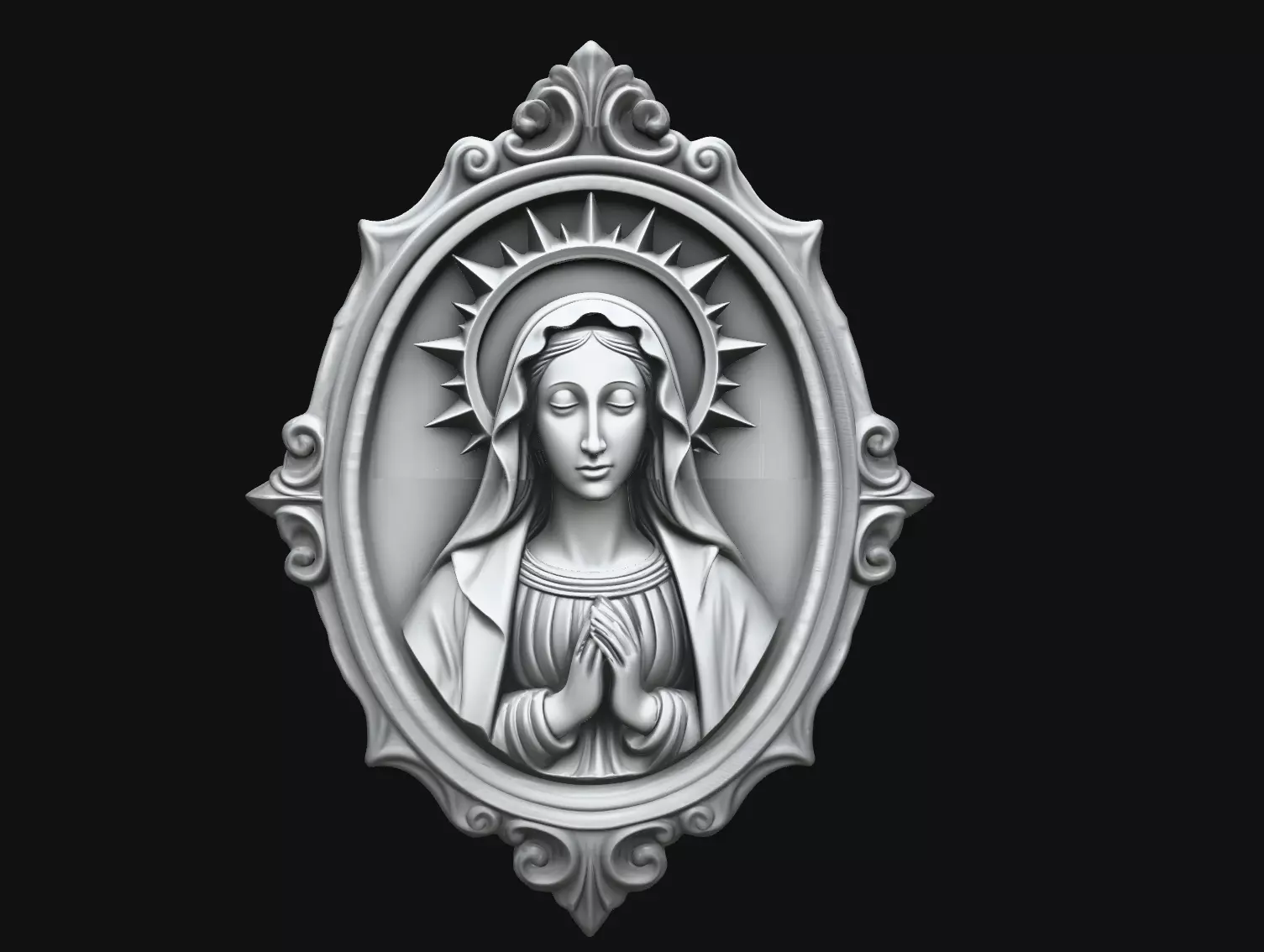 Praying Virgin Mary Oval Shrine Relief STL Print Model 3D print model