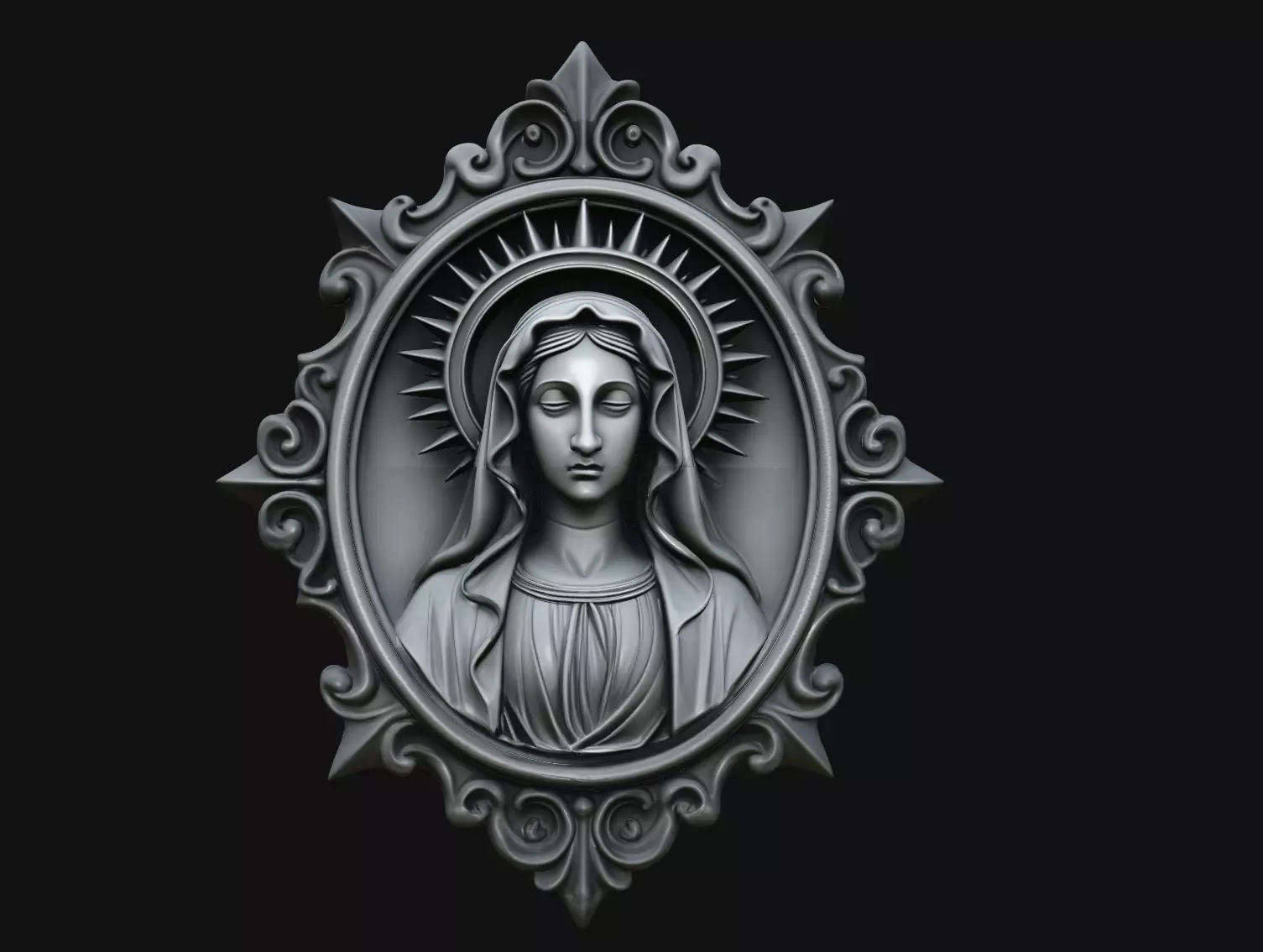 Dark Gothic Virgin Mary Oval Pendant STL Print Model 3D print model