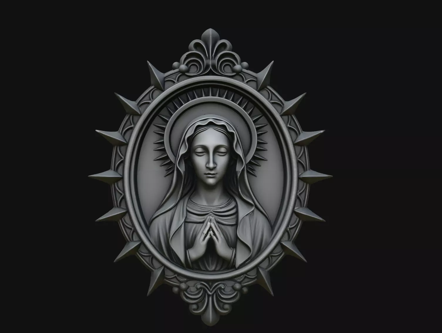 Dark Virgin Mary Oval Pendant Relief STL Print Model 3D print model