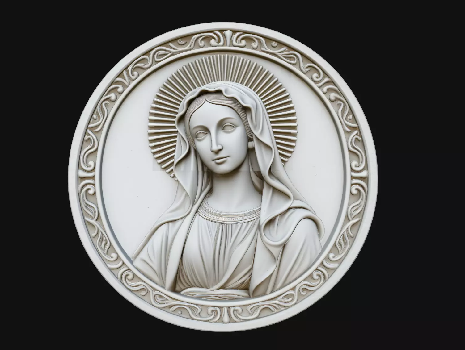 Radiant Virgin Mary Round Pendant Relief STL Print Model 3D print model