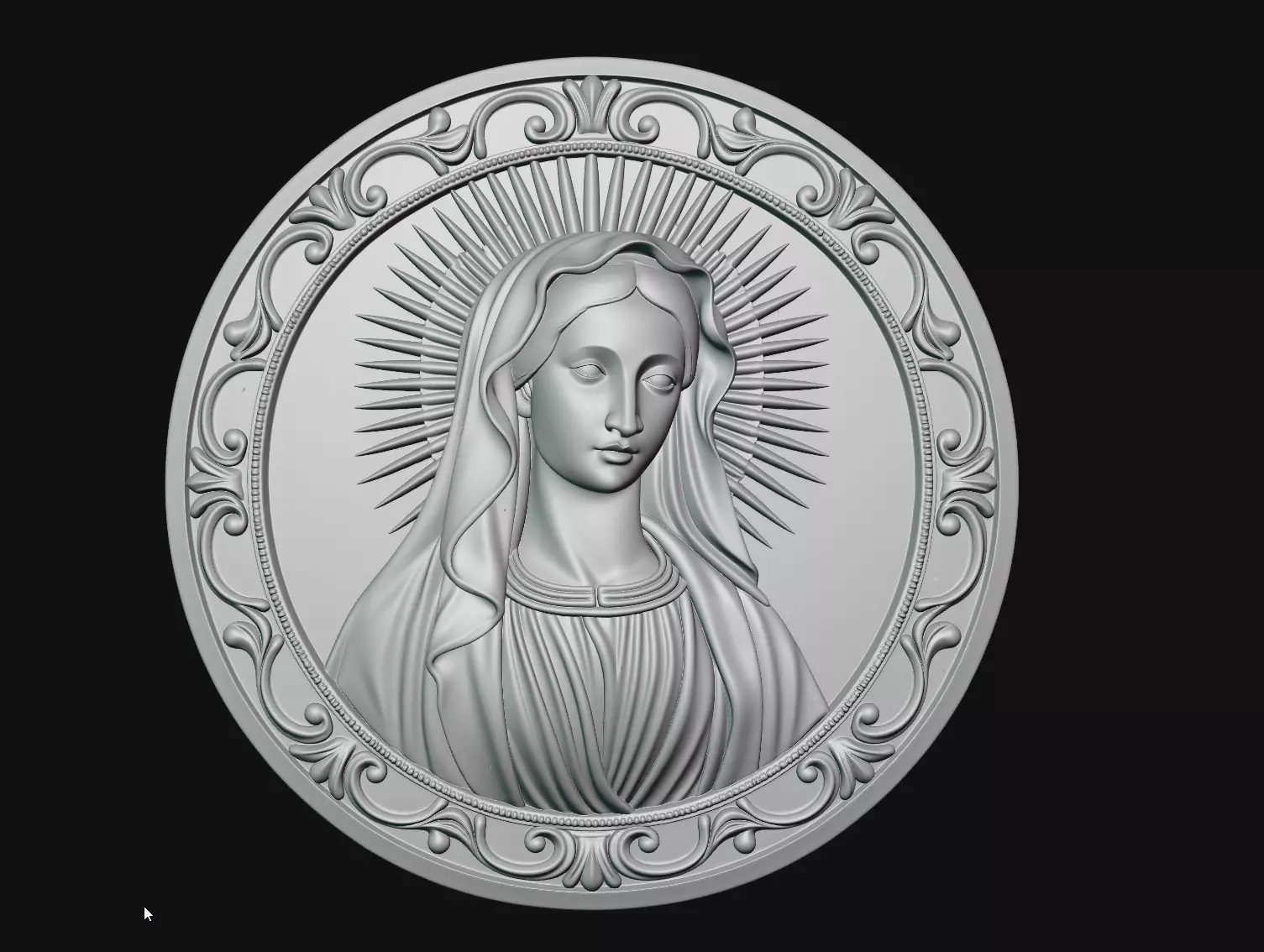 Radiant Virgin Mary Round Pendant Relief STL Print Model 3D print model