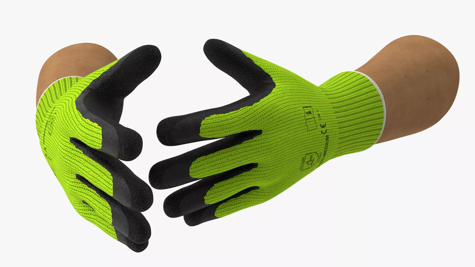 Hands in Safety Work Gloves Green Rigged for Cinema 4D 3D model