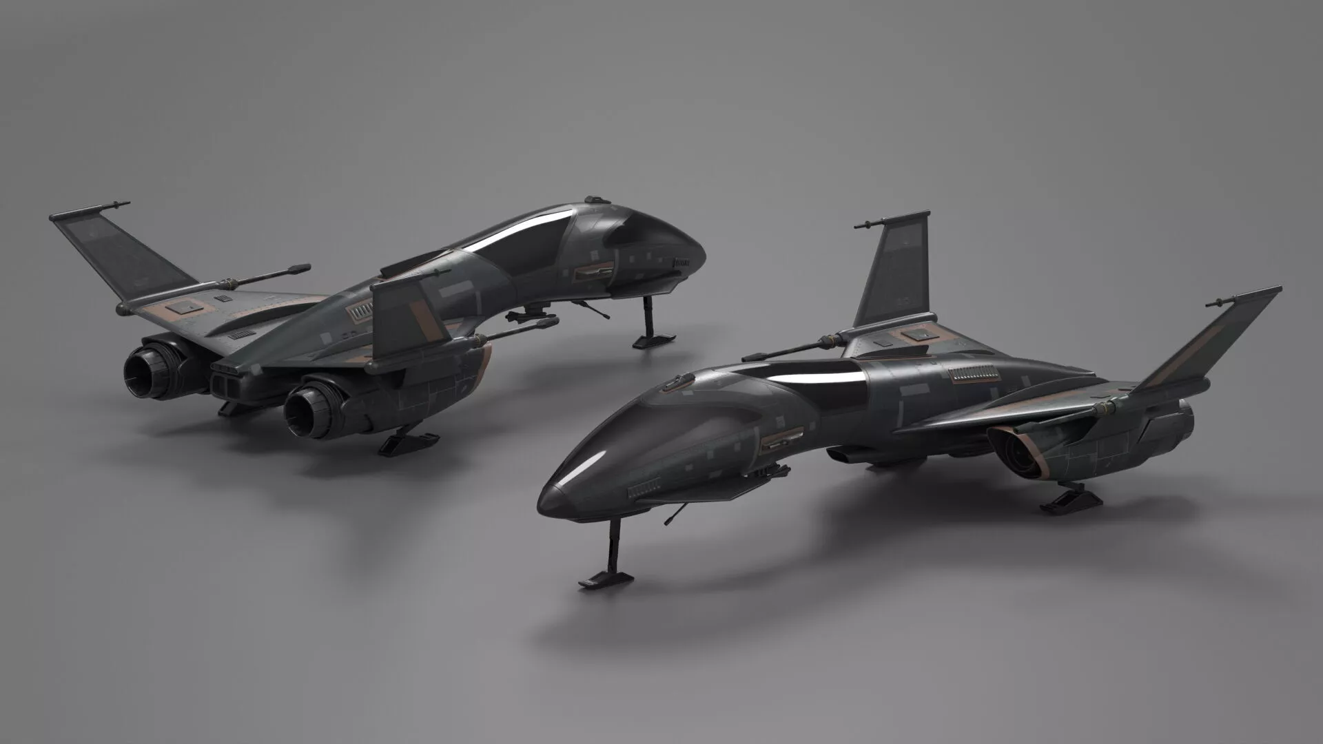 Black Futuristic Fighter Spaceship Rigged for Maya 3D model