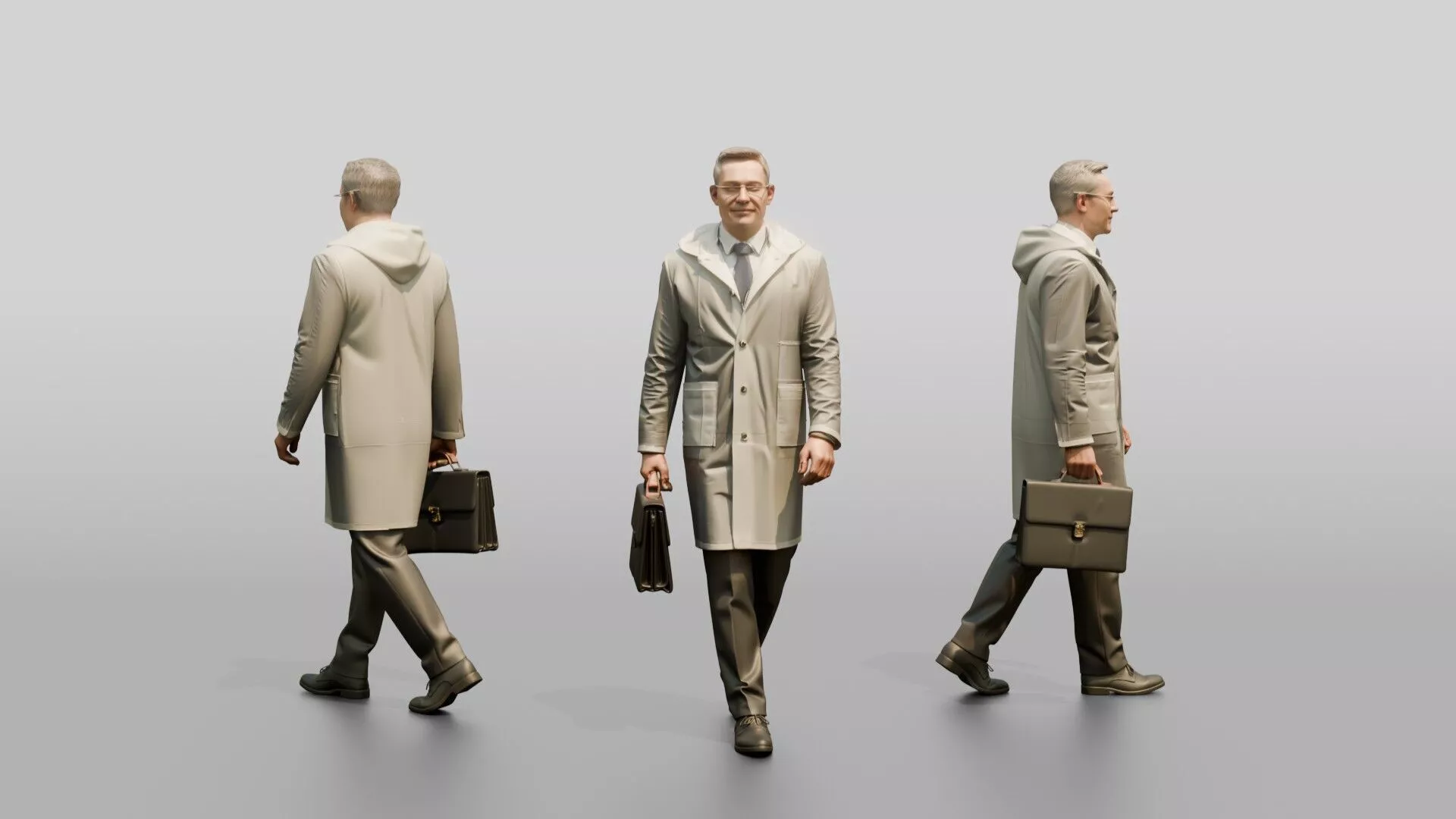 White Man in Suit Under Transparent Raincoat 3D model