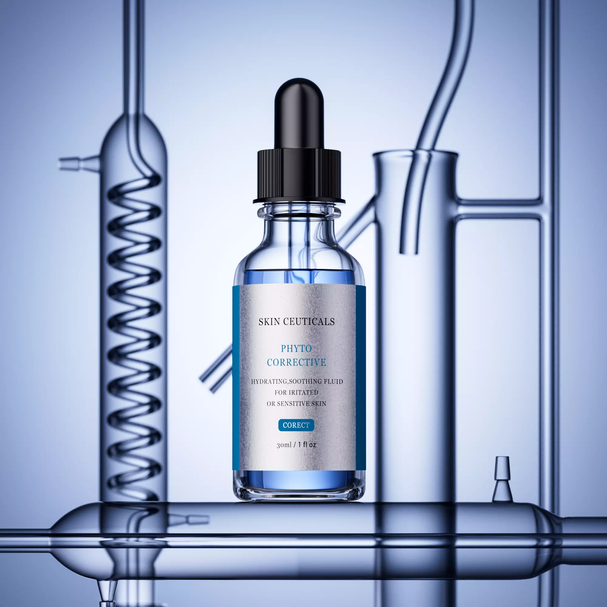 C4D OC Render Blue Serum Lab Glassware Skincare 3D Scene Low-poly 3D model