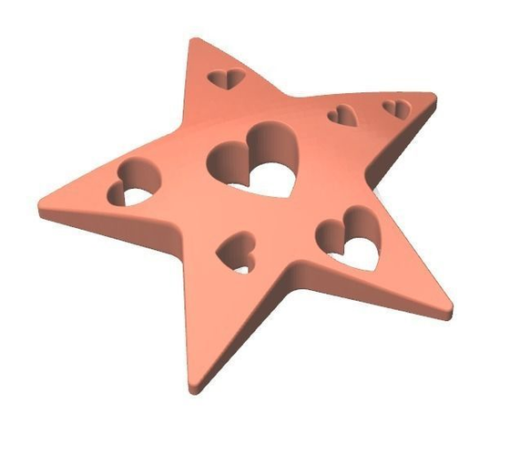 Pendant star with hearts cut out of it