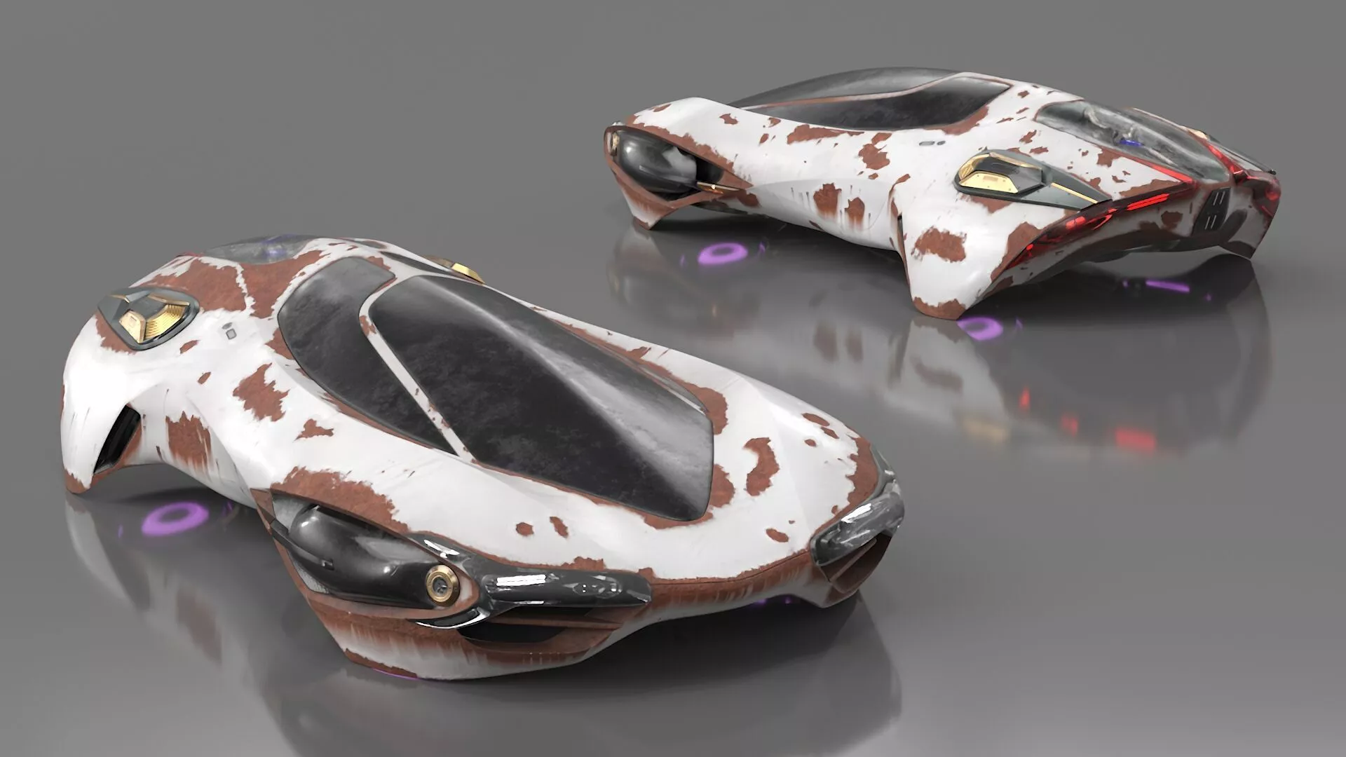Futuristic Rusted Hover Car Rigged for Cinema 4D 3D model