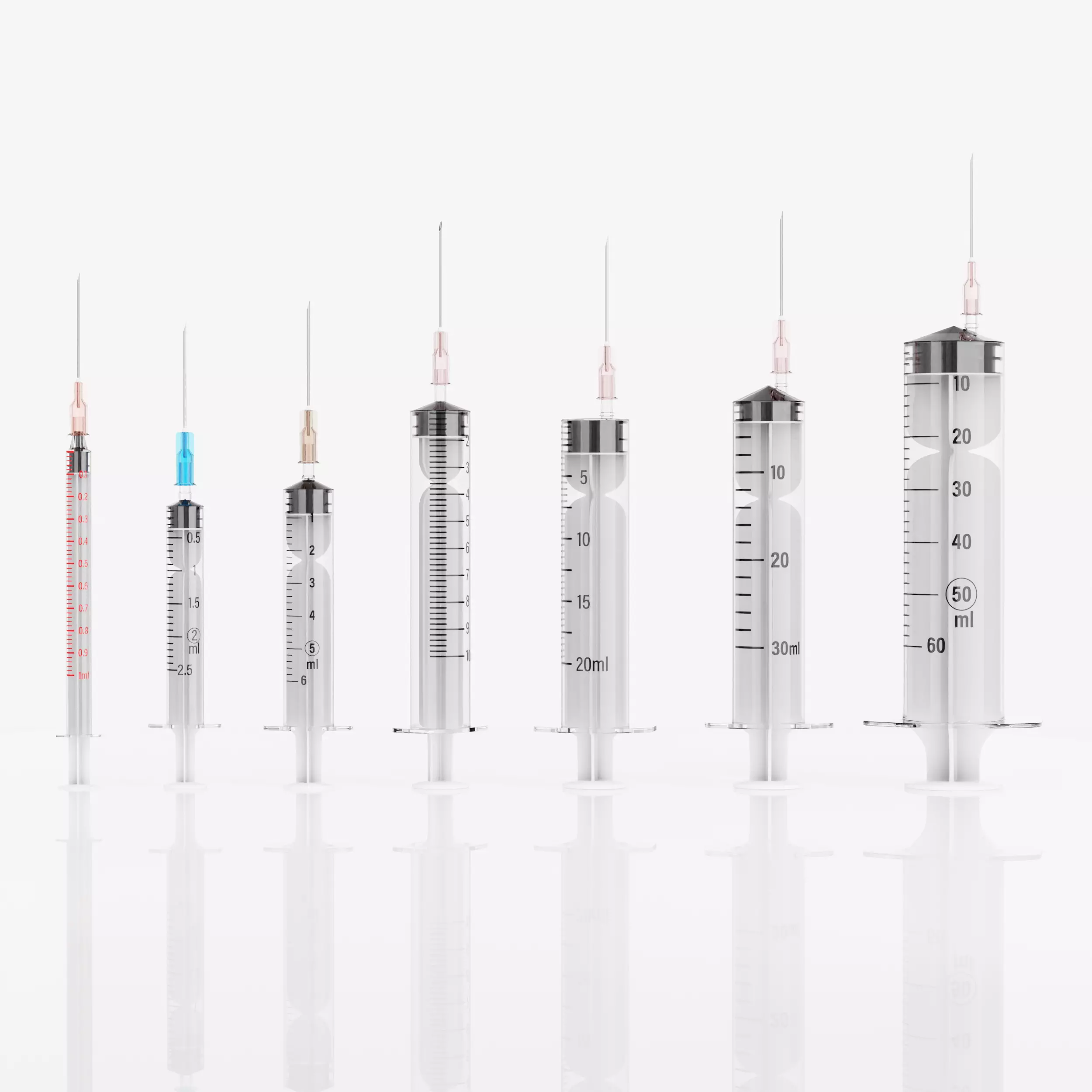 Empty Syringe Medical Instrument 3D Model set Low-poly 3D model