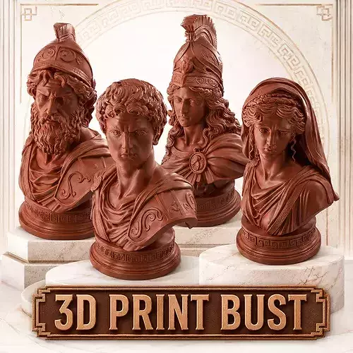 Four Print Ready Greek Odyssey Bust Heads 3D Model Pack