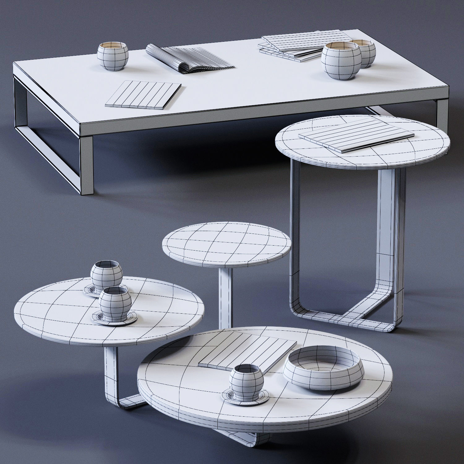 CorteZari Coffee Tables Set Low-poly 3D model_4
