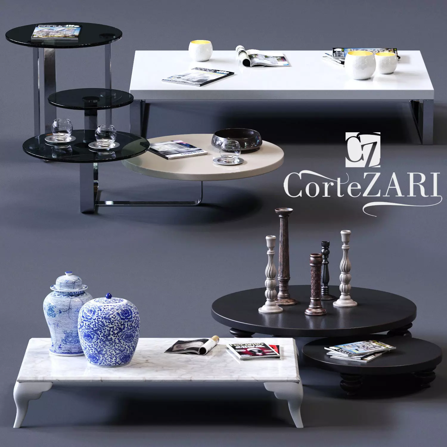 CorteZari Coffee Tables Set Low-poly 3D model_0