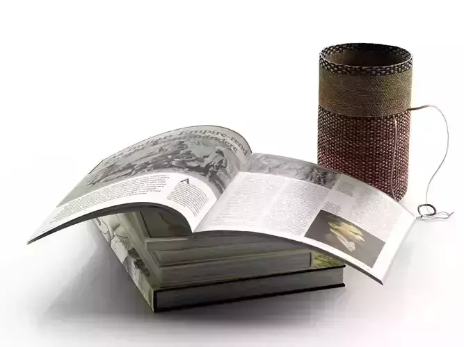 Stack of Books and Wicker Jar