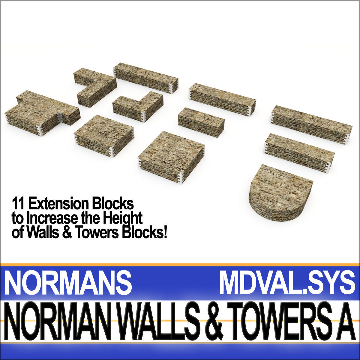 Medieval Norman Walls And Towers Blocks A  3D model_7