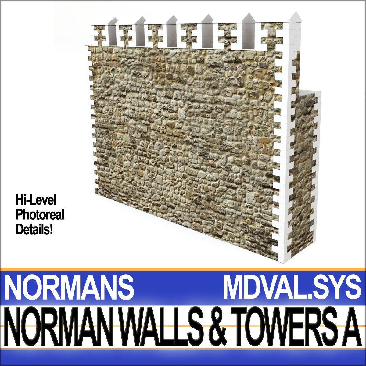 Medieval Norman Walls And Towers Blocks A  3D model_11