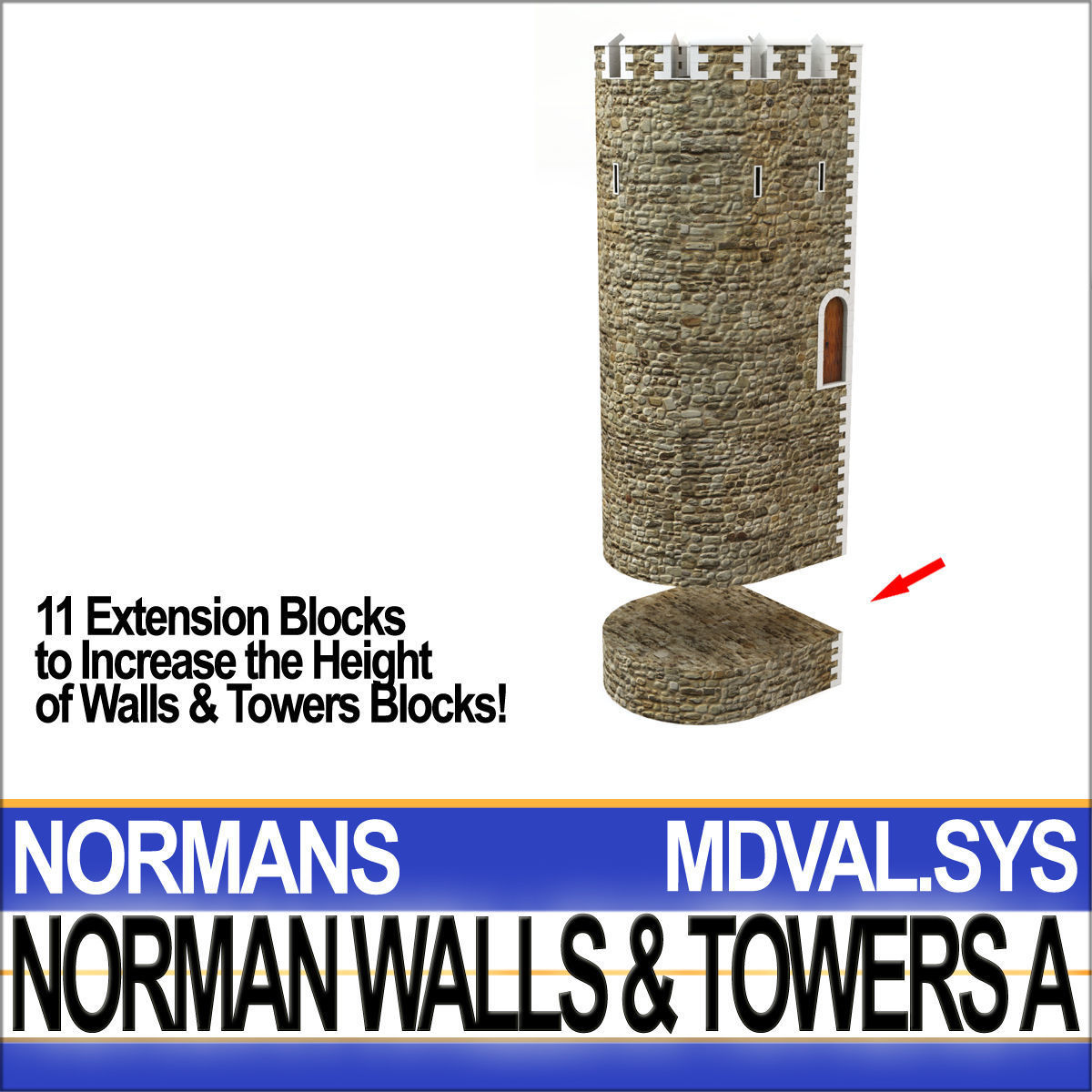 Medieval Norman Walls And Towers Blocks A  3D model_8