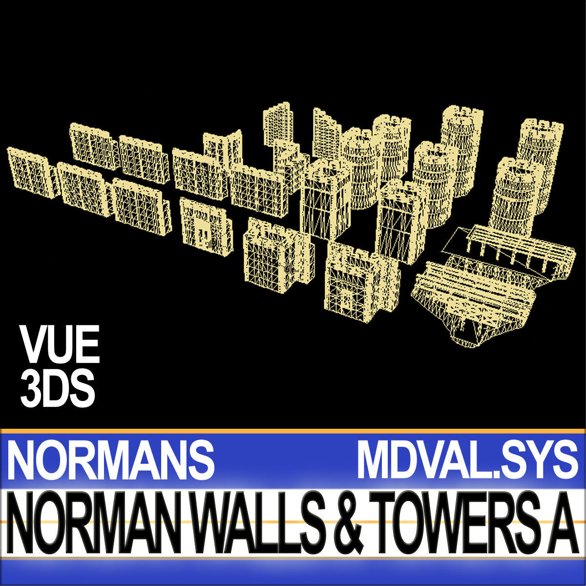 Medieval Norman Walls And Towers Blocks A  3D model_14