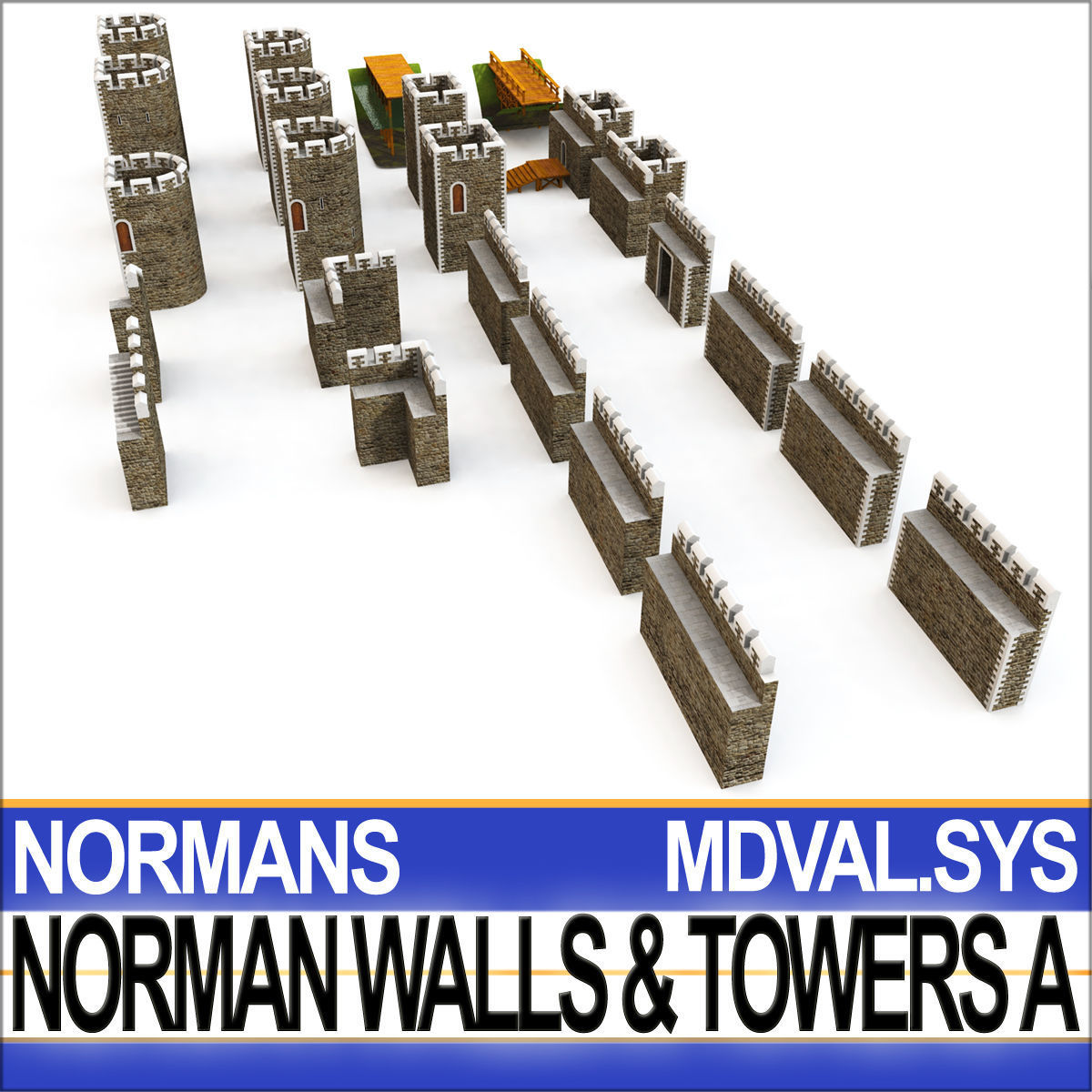 Medieval Norman Walls And Towers Blocks A  3D model_5