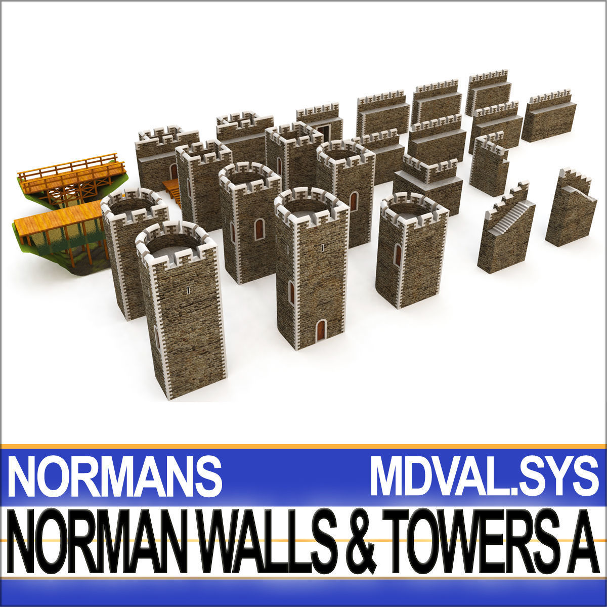 Medieval Norman Walls And Towers Blocks A  3D model_4