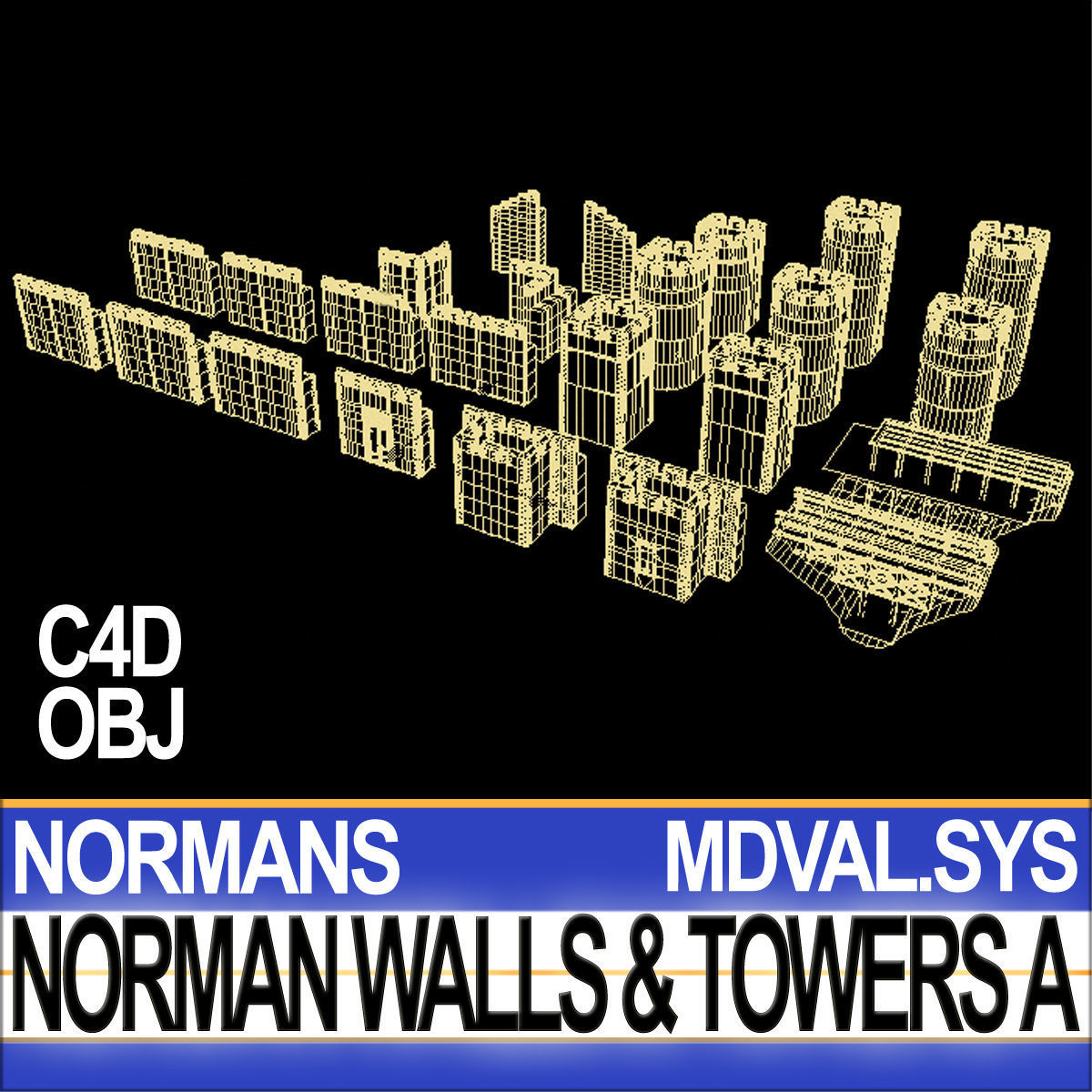 Medieval Norman Walls And Towers Blocks A  3D model_13