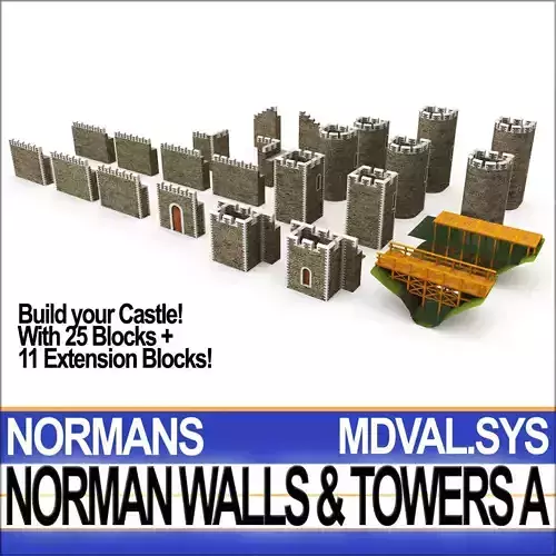 Medieval Norman Walls And Towers Blocks A  3D model