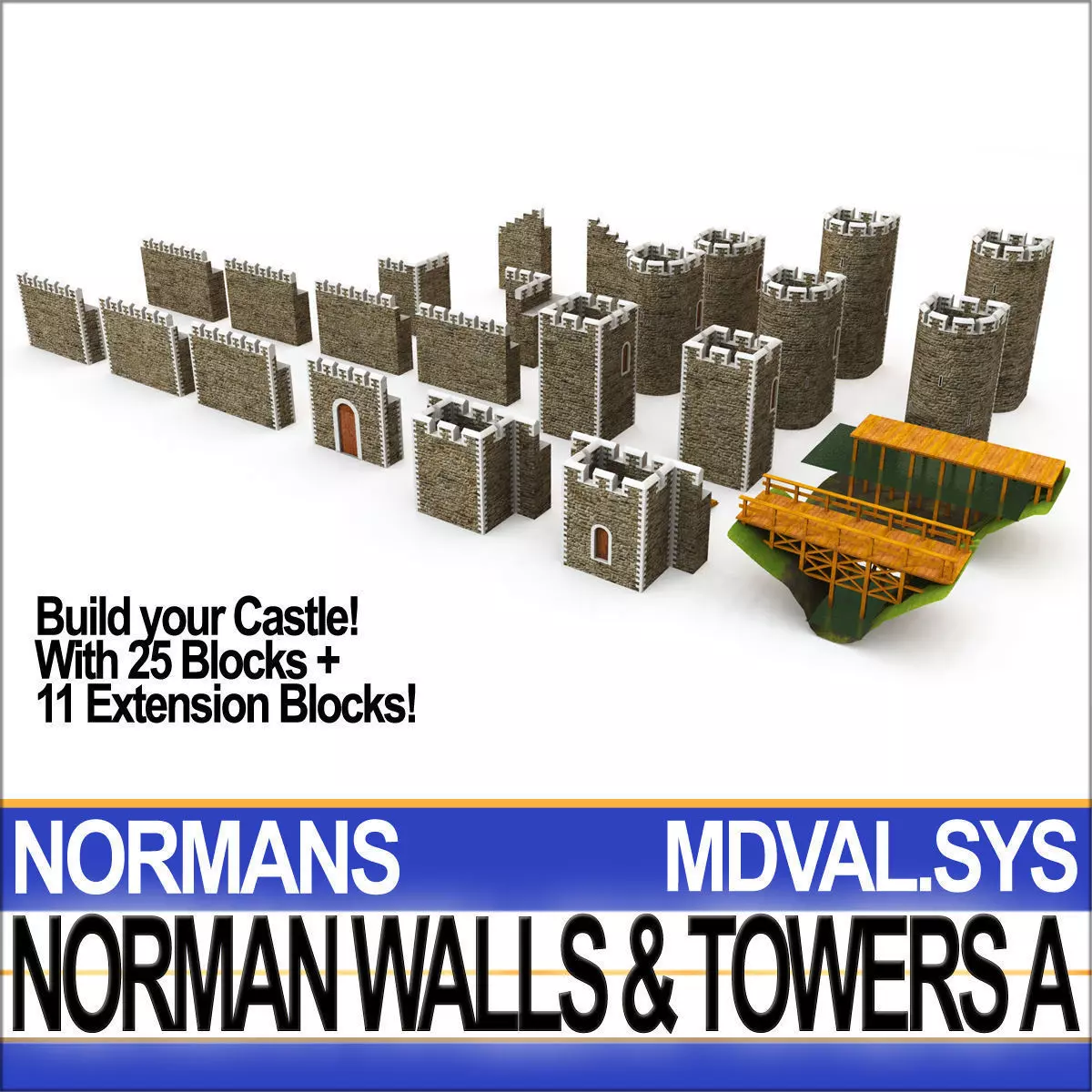 Medieval Norman Walls And Towers Blocks A  3D model_0