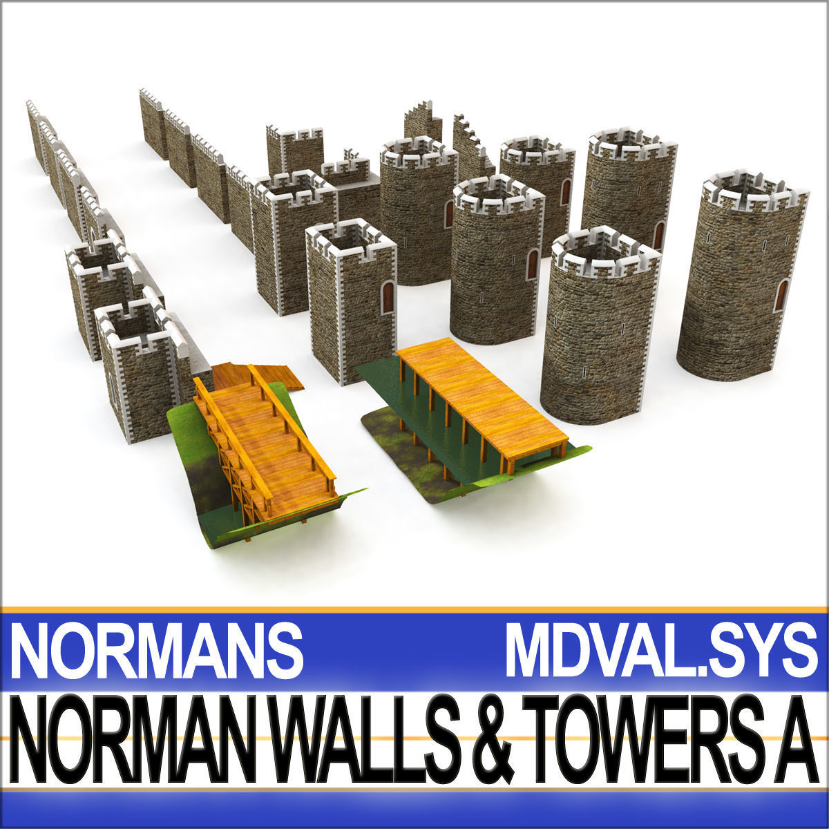 Medieval Norman Walls And Towers Blocks A  3D model_6