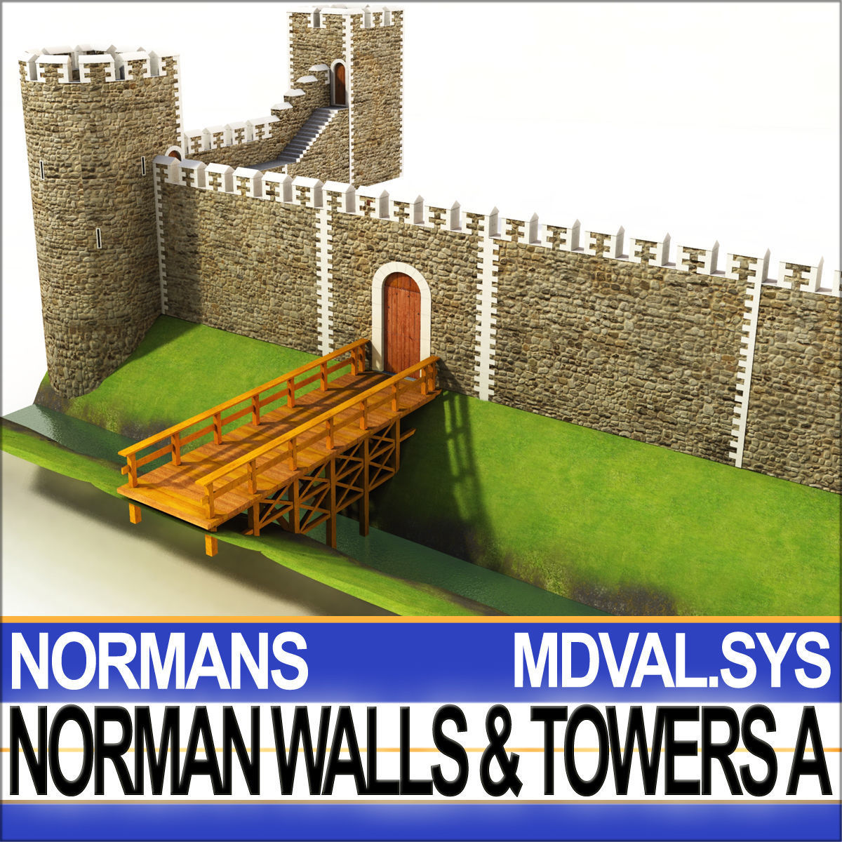 Medieval Norman Walls And Towers Blocks A  3D model_1