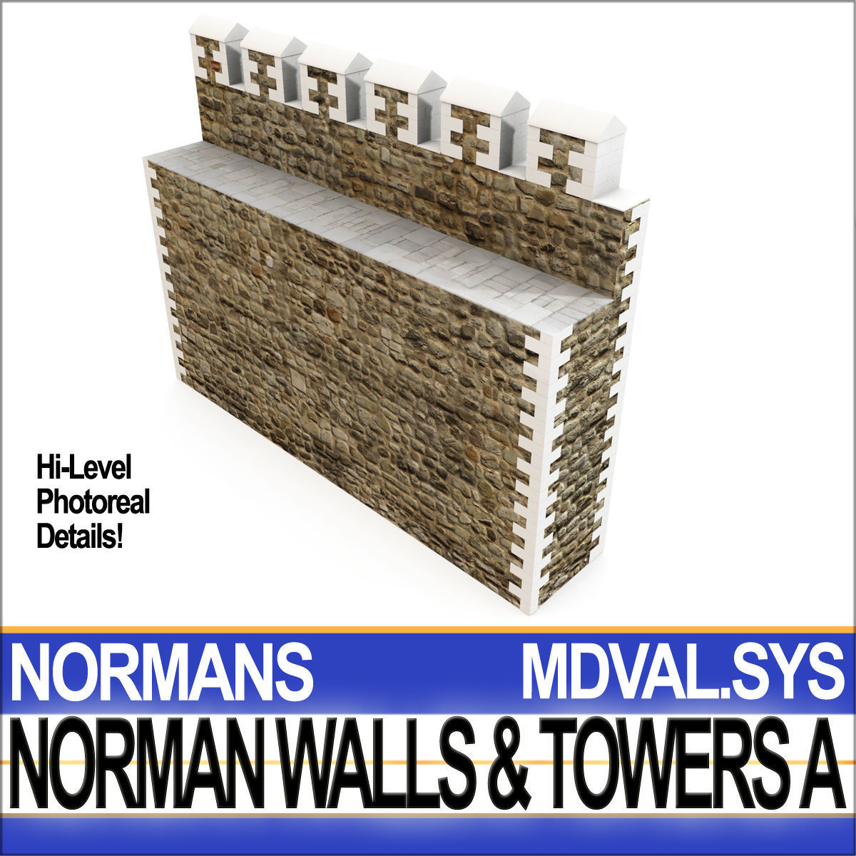 Medieval Norman Walls And Towers Blocks A  3D model_10