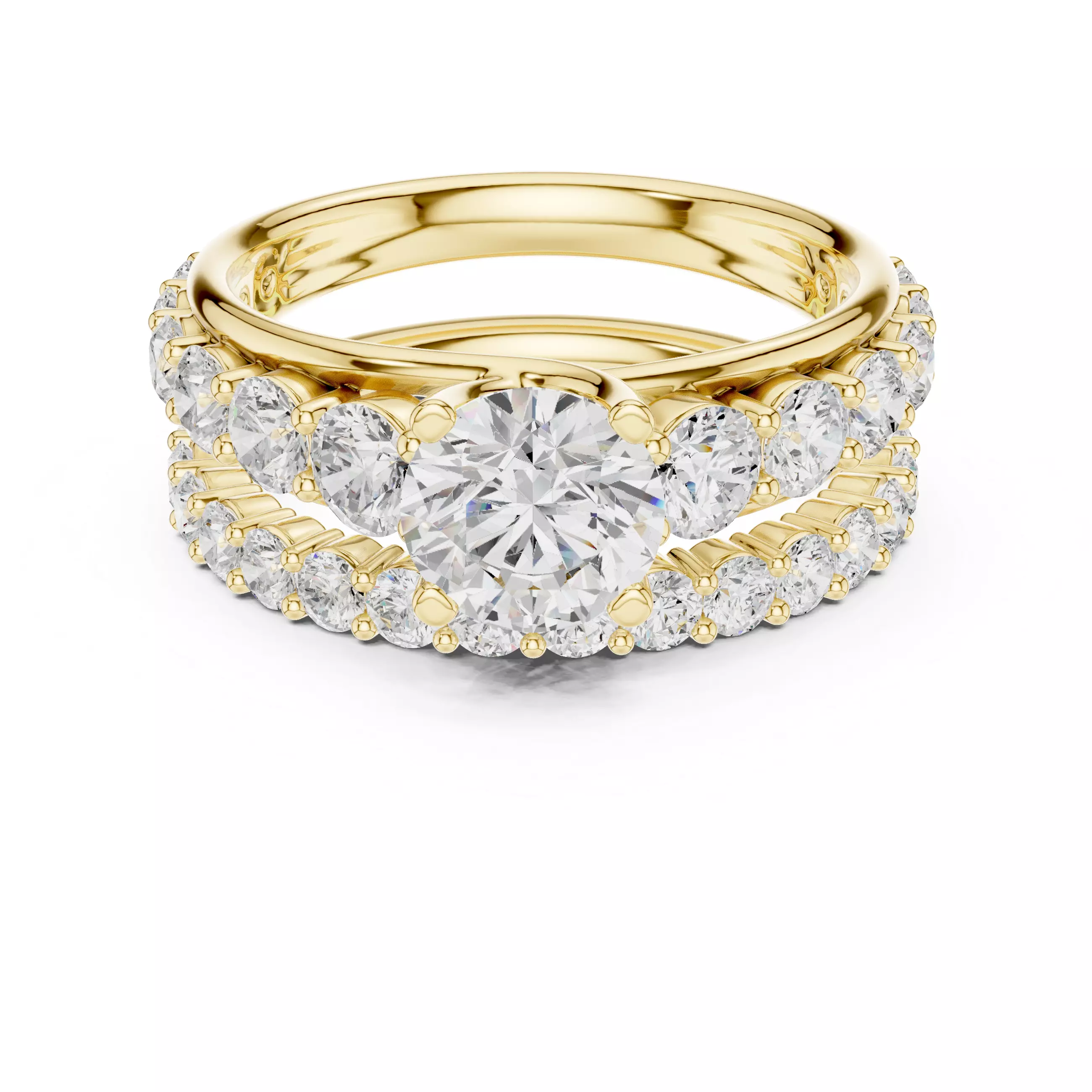 Round Cut Diamond Bridal Wedding Ring Set 3D print model