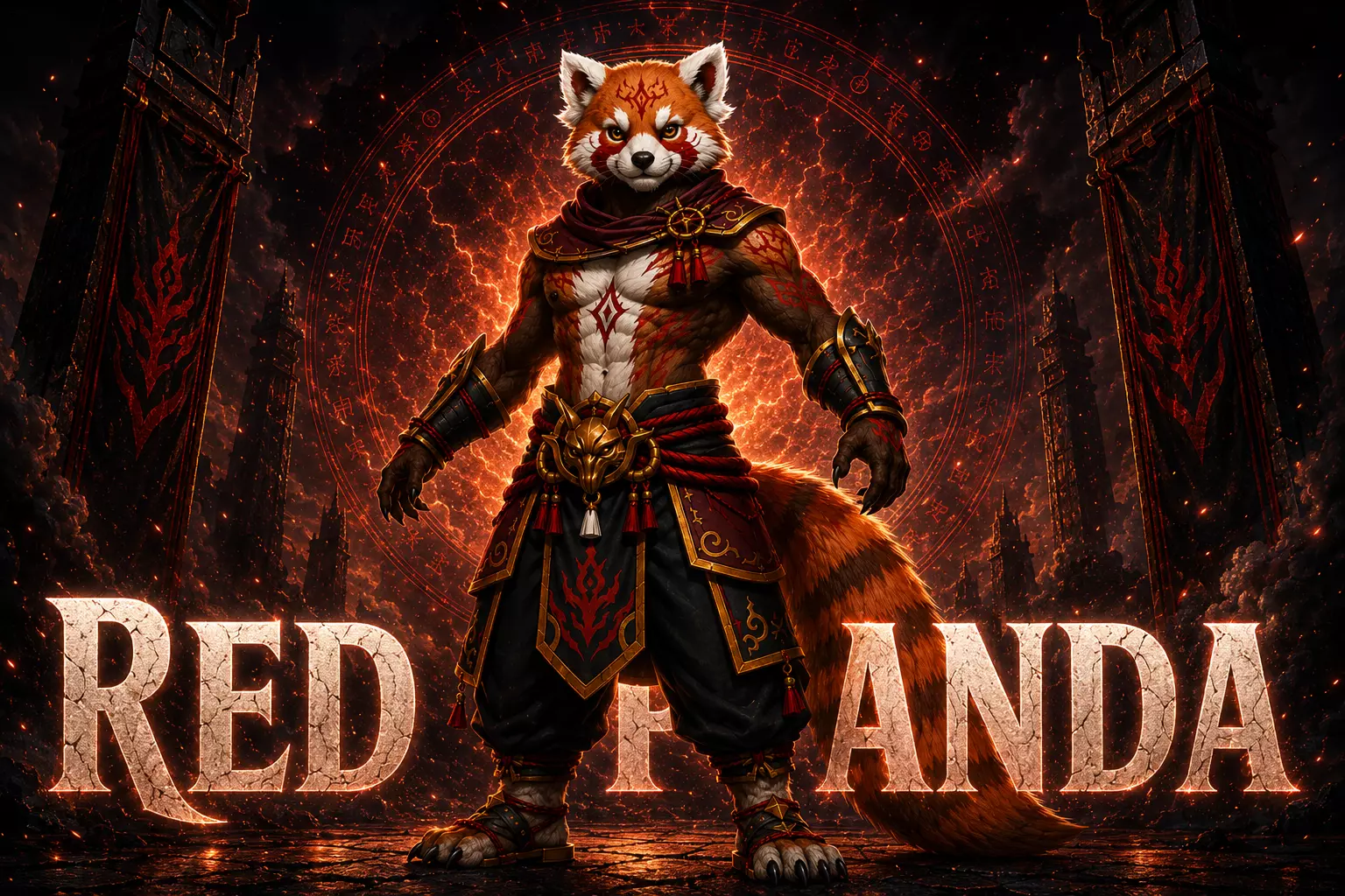 Stylized Red Panda Warrior Low Poly Rigged Character Low-poly 3D model
