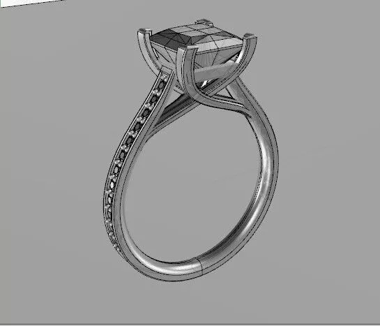 0104 classic-princess-cut-solitaire-with-pave-shank 3gm-US7 3D print model