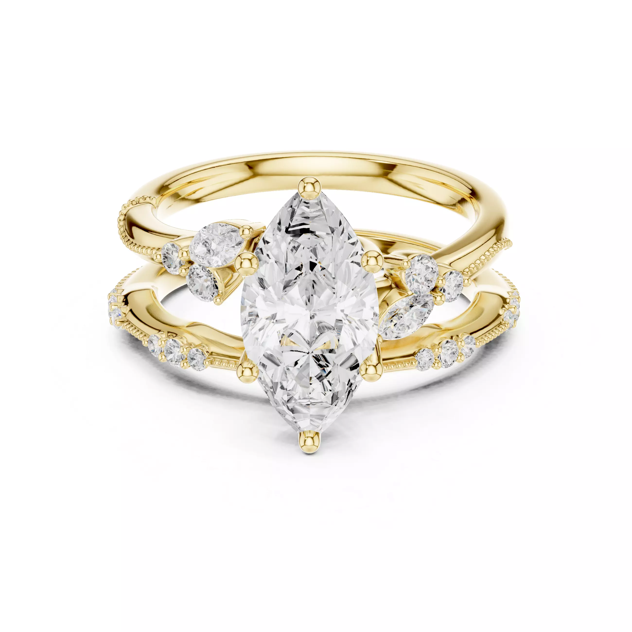 Marquise Cut Distance Diamond Wedding Ring 3D print model