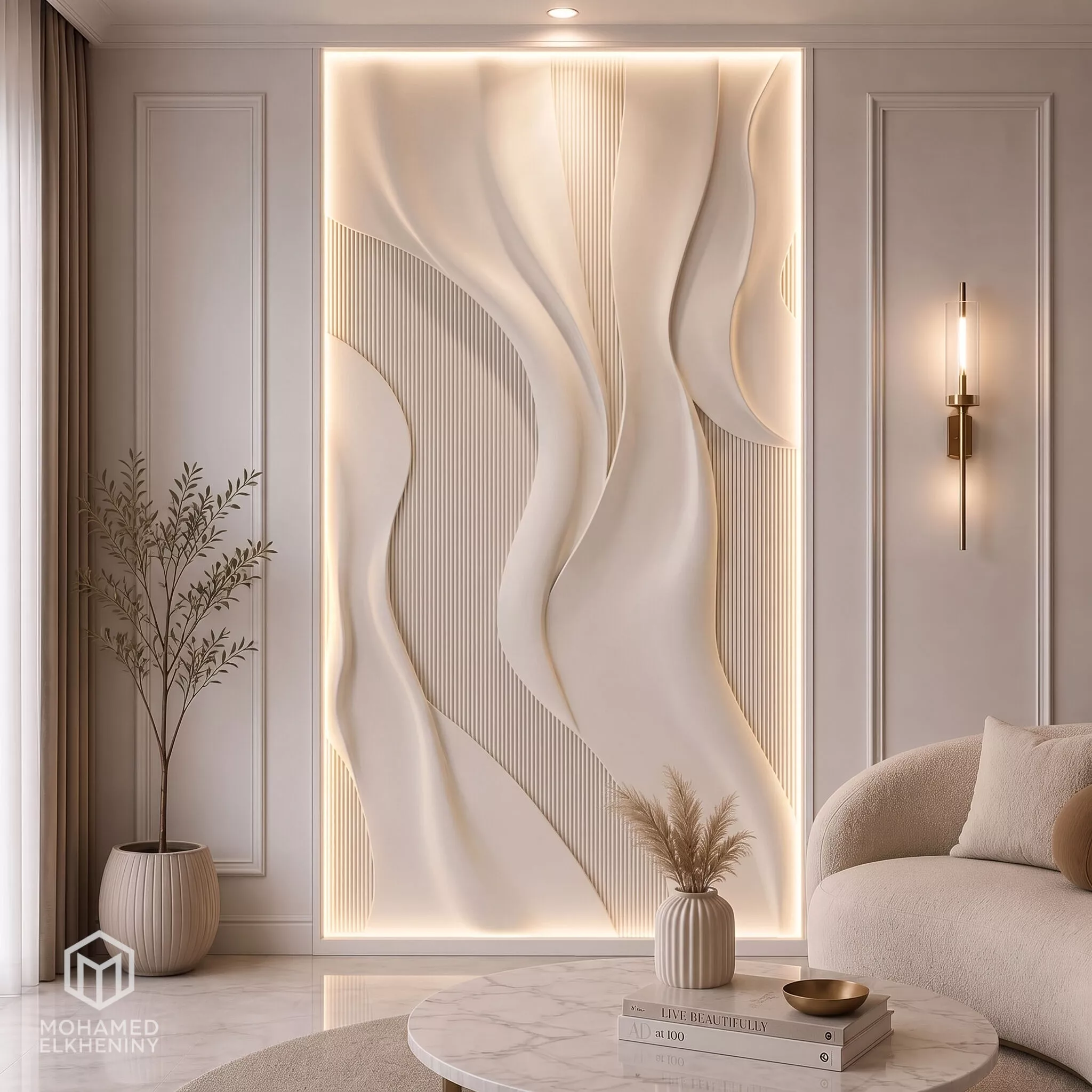 Modern Abstract Wave 3D Wall Decor Panel Relief Mural STL CNC 01 3D model