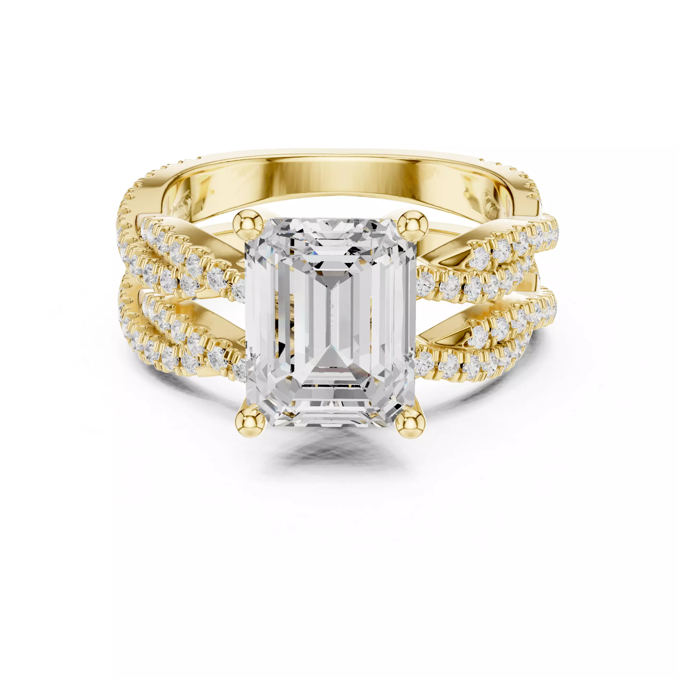 Split Shank Emerald Cut Chevron Hidden Halo Ring 3D print model 3D print model