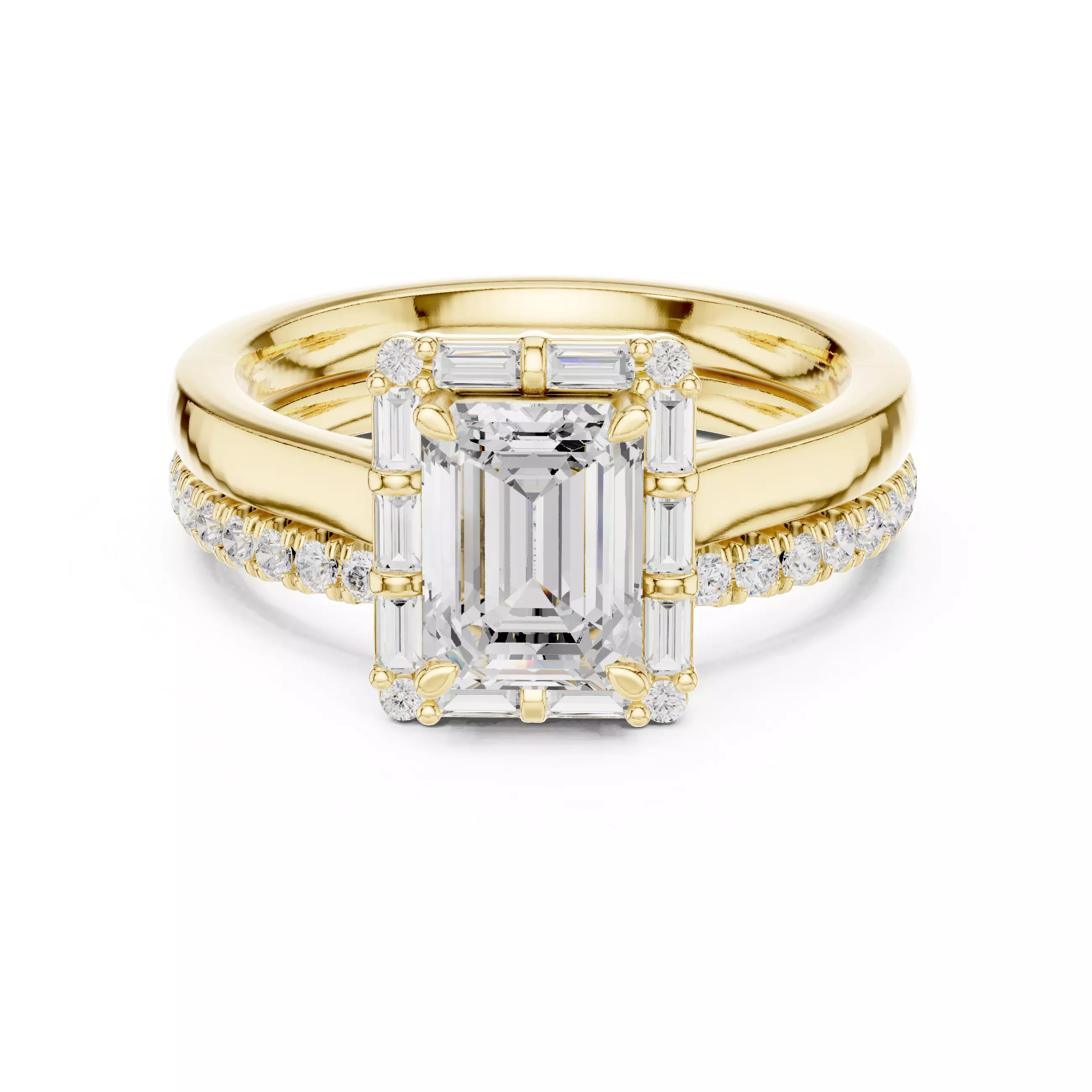Split Shank Emerald Cut Chevron Hidden Halo Ring 3D print model 3D print model