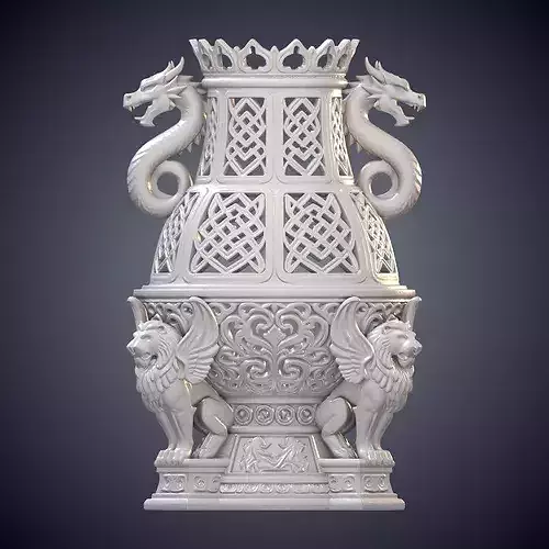 Ornate Dragon and Winged Lion Decorative Vase PM-1279