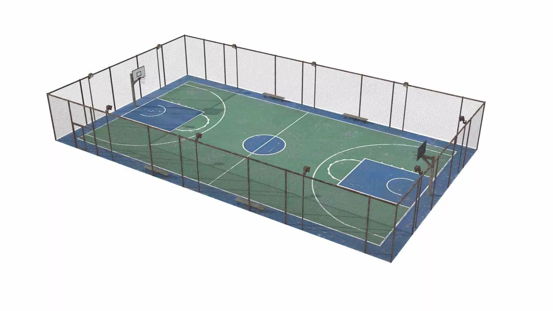Vintage Public Basketball Court Scene Low-poly 3D model