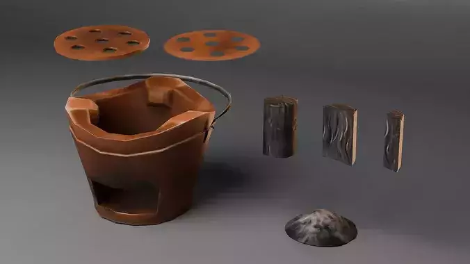 Asian Traditional Kitchen Pack - 20 Modular Pieces Low-poly 3D model 6