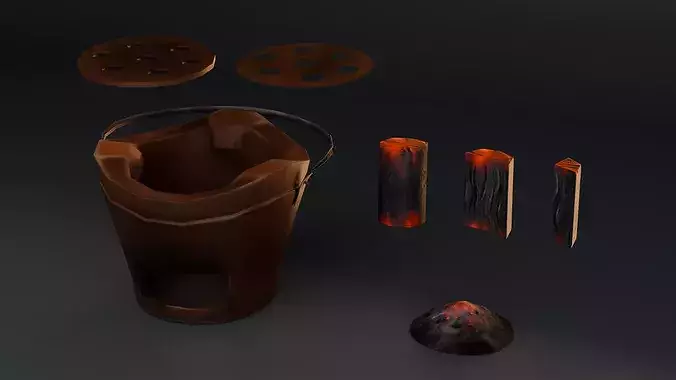 Asian Traditional Kitchen Pack - 20 Modular Pieces Low-poly 3D model 7