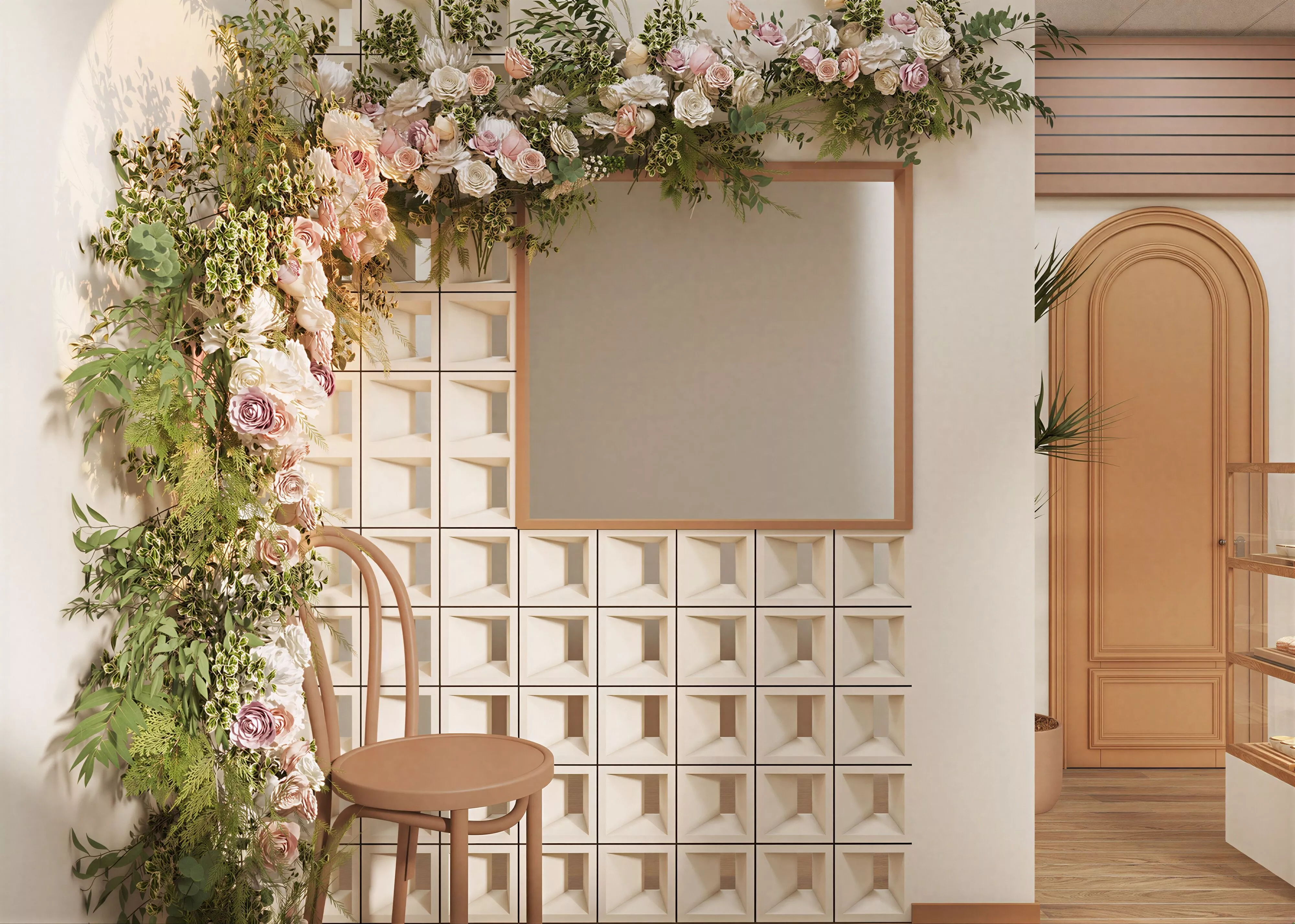 Warm Wood Bakery Cafe Full Interior 3D Scene Floral 3D model