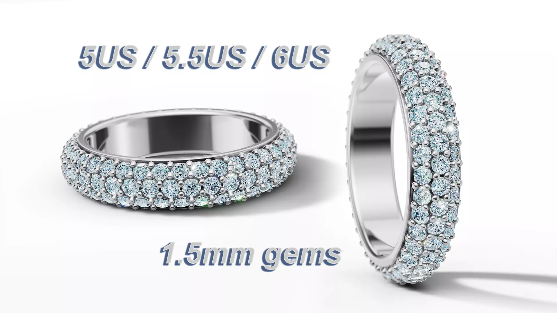 Eternity Diamond Band 3Row Pave Setting Band 5US 6US 3D print model
