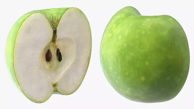 Realistic Sliced Green Apple 3D model